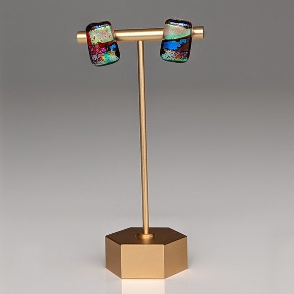 Multicolored Glass Rounded Rectangle Earrings - Picture 2 of 2